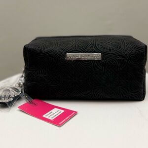 Vince Camuto Black Embossed Cosmetic Bag w/ Rhinestone Skull Charm – NWT
